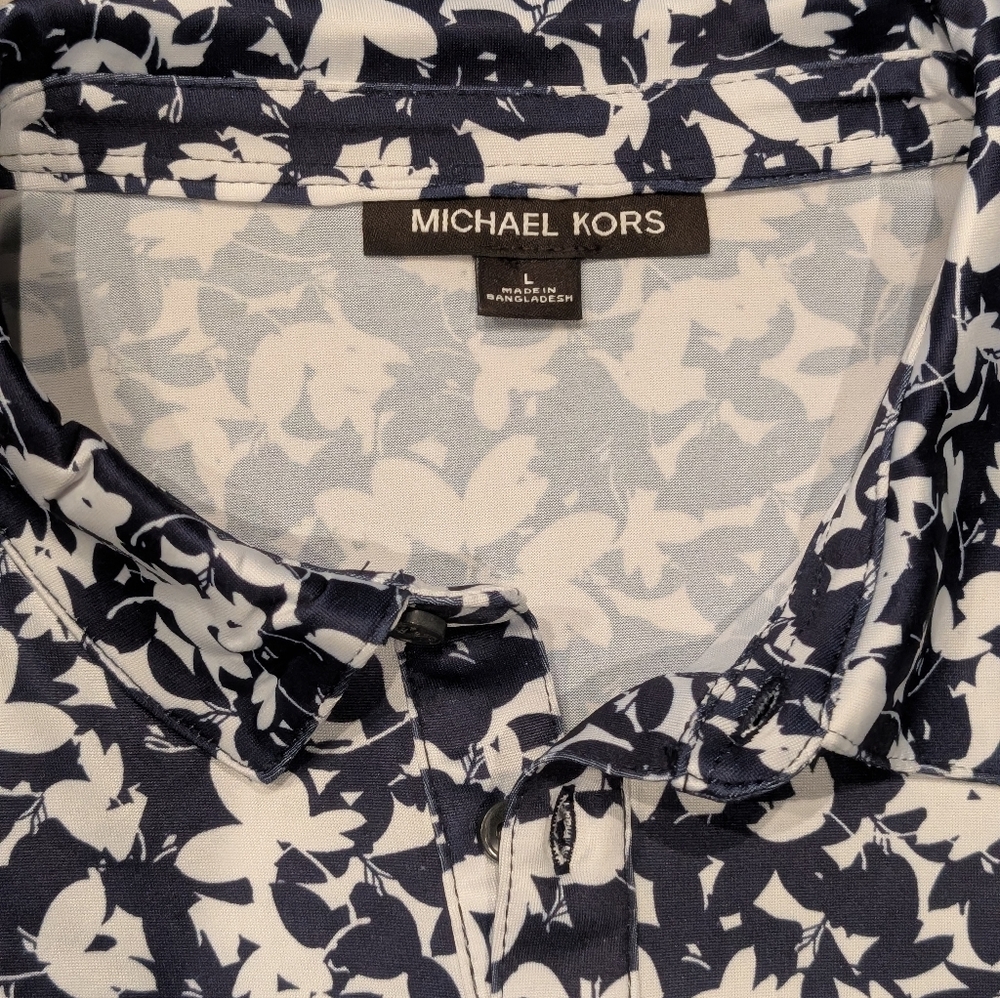 Michael Kors Mens Blue/Purple and White Floral Shirt Size Large - Picture 8 of 9